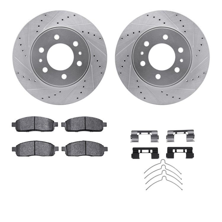 7412-54094 Drilled/Slotted Brake Rotors with Ultimate-Duty Brake Pads Kit & Hardware [Silver], 2009-2009 Ford/Lincoln/Mercury/Ma