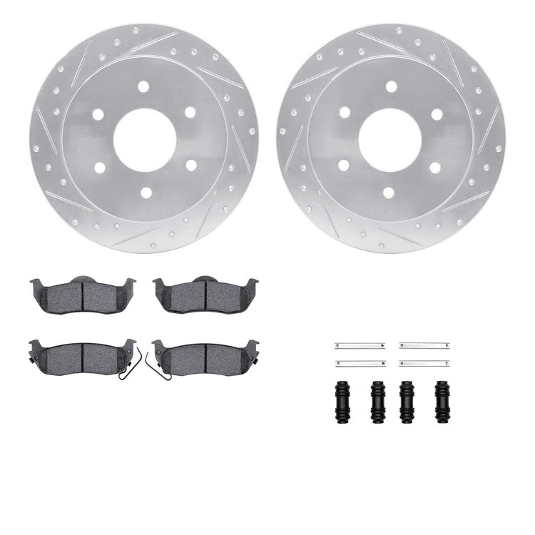 7412-67001 Drilled/Slotted Brake Rotors with Ultimate-Duty Brake Pads Kit & Hardware [Silver], 2004-2015 Infiniti/Nissan, Positi