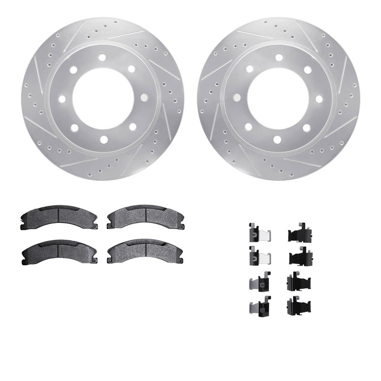 7412-67007 Drilled/Slotted Brake Rotors with Ultimate-Duty Brake Pads Kit & Hardware [Silver], 2012-2021 Infiniti/Nissan, Positi
