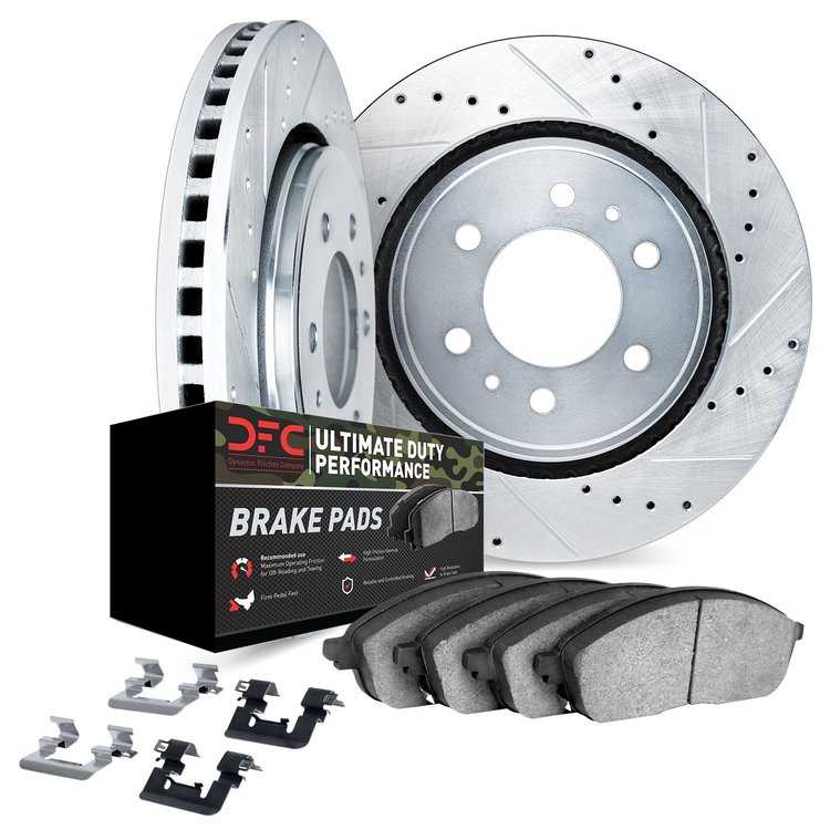 7412-76004 Drilled/Slotted Brake Rotors with Ultimate-Duty Brake Pads Kit & Hardware [Silver], 1976-1980 Lexus/Toyota/Scion, Pos