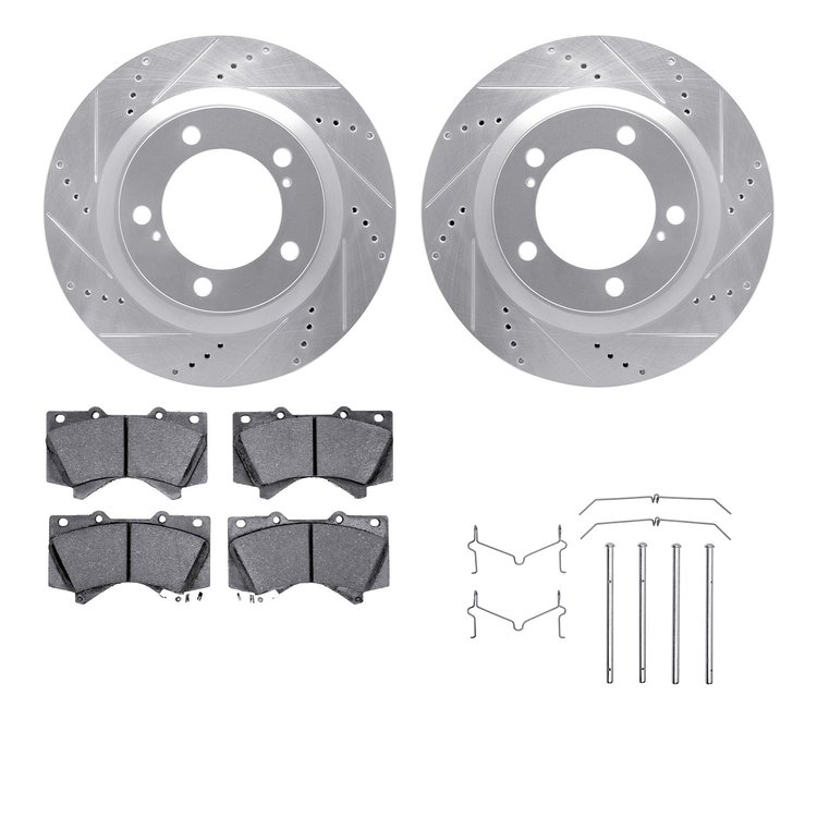 7412-76019 Drilled/Slotted Brake Rotors with Ultimate-Duty Brake Pads Kit & Hardware [Silver], Fits Select Lexus/Toyota/Scion, P