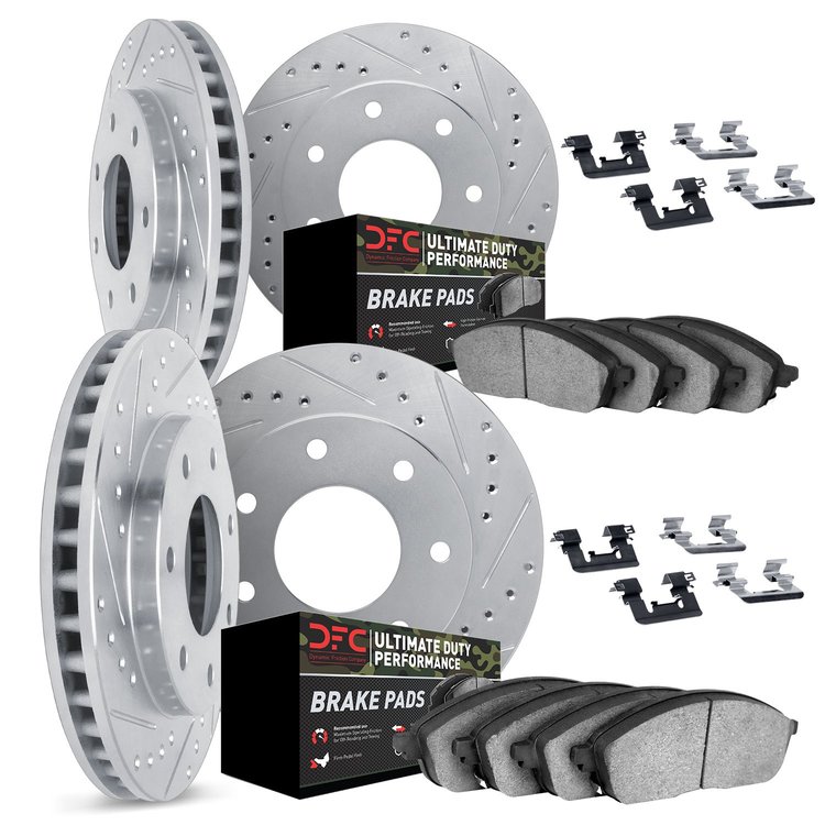 7414-54034 Drilled/Slotted Brake Rotors with Ultimate-Duty Brake Pads Kit & Hardware [Silver], 2004-2008 Ford/Lincoln/Mercury/Ma