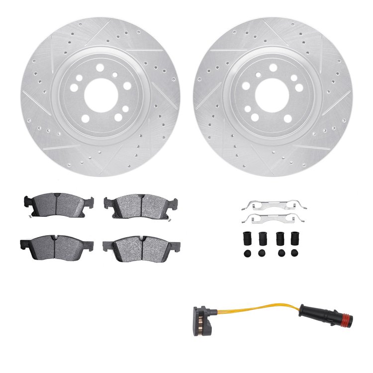 7422-63002 Drilled/Slotted Brake Rotors with Ultimate-Duty Brake Pads/Sensor & Hardware Kit [Silver], 2012-2018 Mercedes-Benz, P