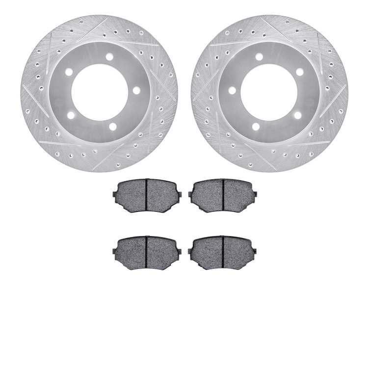 7502-01014 Drilled/Slotted Brake Rotors w/5000 Advanced Brake Pads Kit [Silver], 1996-1998 Suzuki, Position: Front