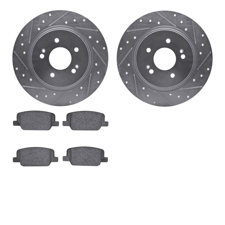 7502-03103 Drilled/Slotted Brake Rotors w/5000 Advanced Brake Pads Kit [Silver], Fits Select Kia/Hyundai/Genesis, Position: Rear