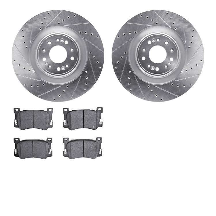 7502-10000 Drilled/Slotted Brake Rotors w/5000 Advanced Brake Pads Kit [Silver], Fits Select Kia/Hyundai/Genesis, Position: Fron