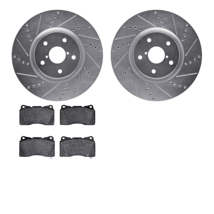 7502-13017 Drilled/Slotted Brake Rotors w/5000 Advanced Brake Pads Kit [Silver], 2005-2020 Subaru, Position: Front