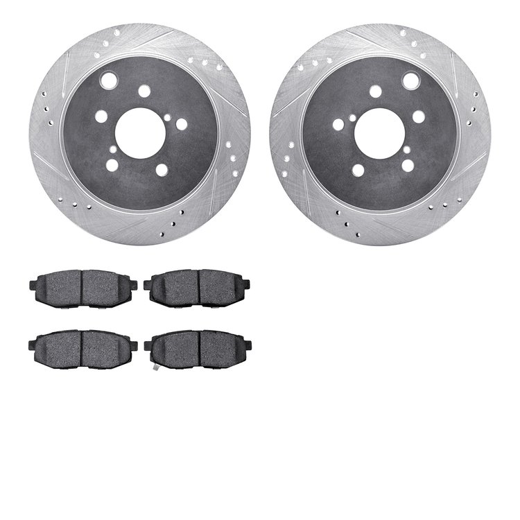 7502-13031 Drilled/Slotted Brake Rotors w/5000 Advanced Brake Pads Kit [Silver], 2014-2018 Subaru, Position: Rear