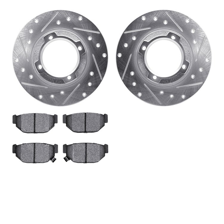 7502-13045 Drilled/Slotted Brake Rotors w/5000 Advanced Brake Pads Kit [Silver], 1985-1991 Subaru, Position: Rear