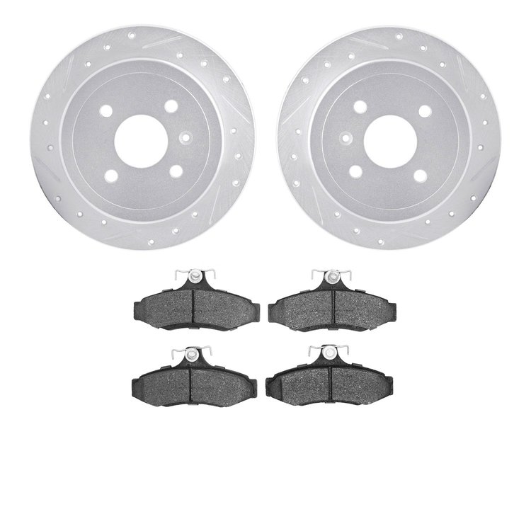 7502-18016 Drilled/Slotted Brake Rotors w/5000 Advanced Brake Pads Kit [Silver], 1999-2002 GM, Position: Rear