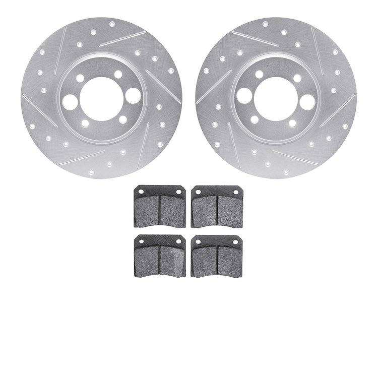 7502-20000 Drilled/Slotted Brake Rotors w/5000 Advanced Brake Pads Kit [Silver], 1968-1987 Jaguar, Position: Rear