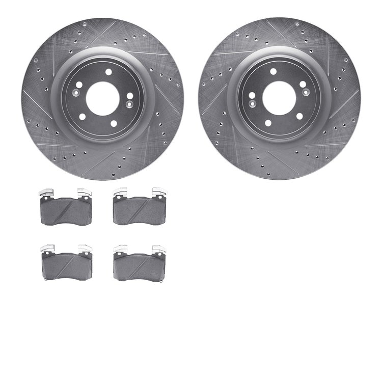 7502-21044 Drilled/Slotted Brake Rotors w/5000 Advanced Brake Pads Kit [Silver], Fits Select Kia/Hyundai/Genesis, Position: Fron