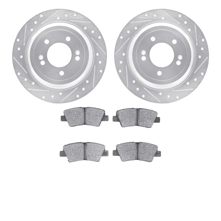 7502-21051 Drilled/Slotted Brake Rotors w/5000 Advanced Brake Pads Kit [Silver], Fits Select Kia/Hyundai/Genesis, Position: Rear
