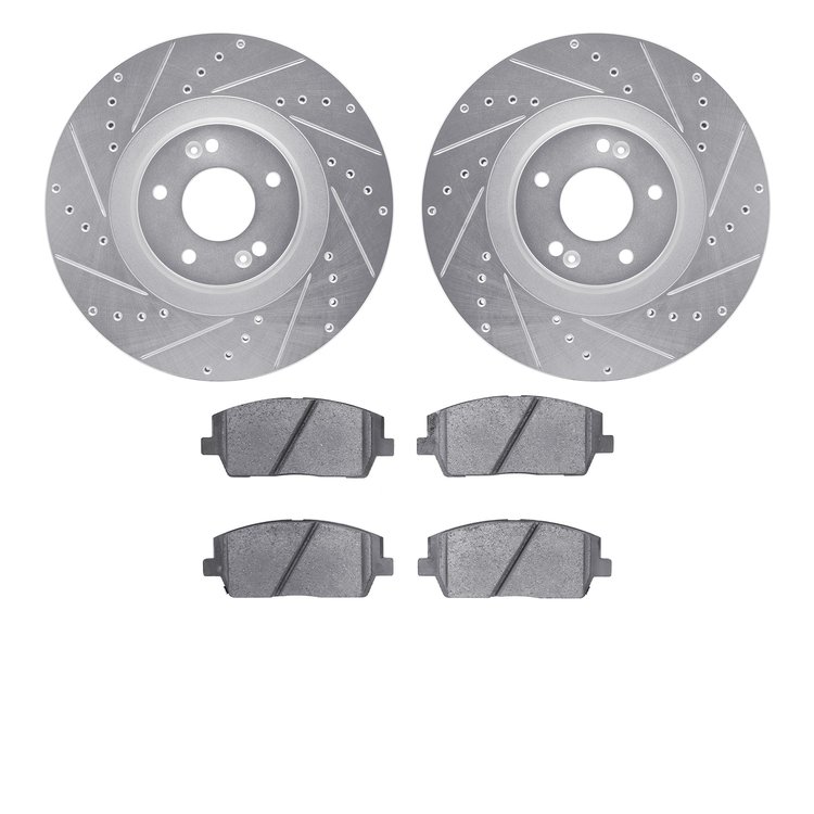 7502-21053 Drilled/Slotted Brake Rotors w/5000 Advanced Brake Pads Kit [Silver], Fits Select Kia/Hyundai/Genesis, Position: Fron