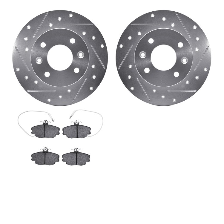 7502-23017 Drilled/Slotted Brake Rotors w/5000 Advanced Brake Pads Kit [Silver], 1981-1983 Renault, Position: Front