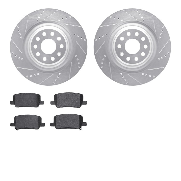 7502-26022 Drilled/Slotted Brake Rotors w/5000 Advanced Brake Pads Kit [Silver], 2017-2021 Tesla, Position: Rear