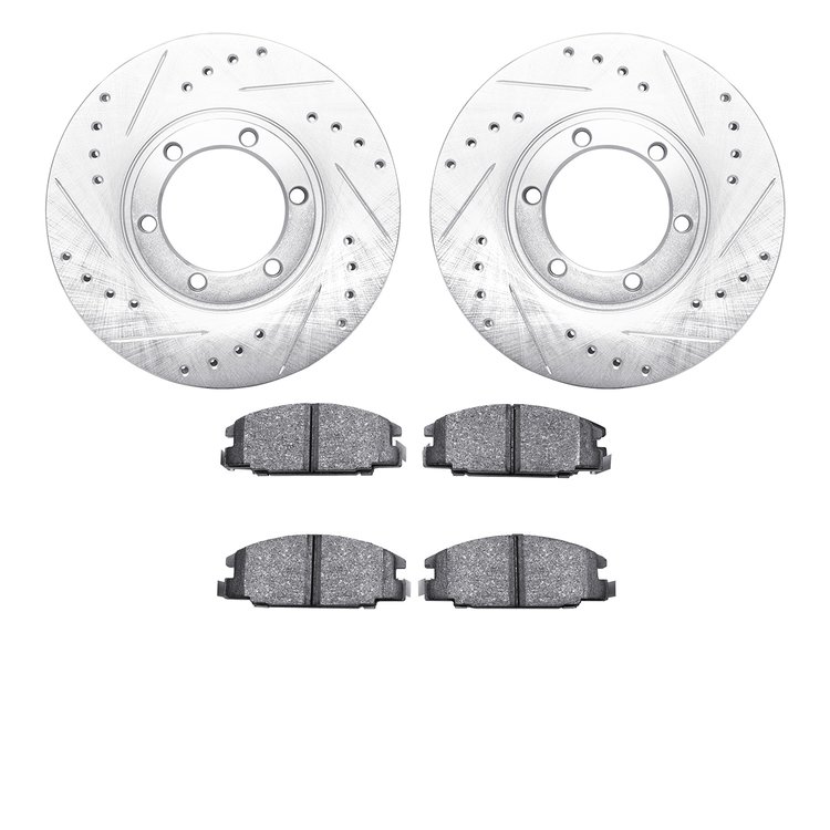 7502-37000 Drilled/Slotted Brake Rotors w/5000 Advanced Brake Pads Kit [Silver], 1987-2005 Multiple Makes/Models, Position: Fron