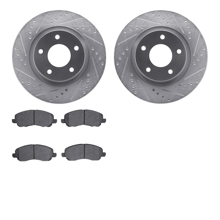 7502-39046 Drilled/Slotted Brake Rotors w/5000 Advanced Brake Pads Kit [Silver], 2016-2017 Mopar, Position: Front