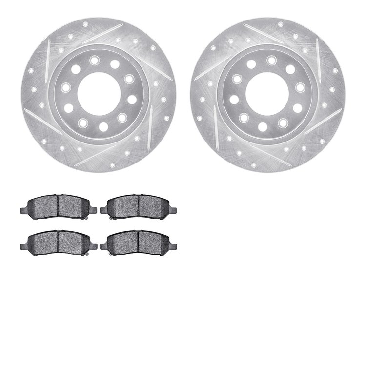 7502-40017 Drilled/Slotted Brake Rotors w/5000 Advanced Brake Pads Kit [Silver], 2013-2016 Mopar, Position: Rear