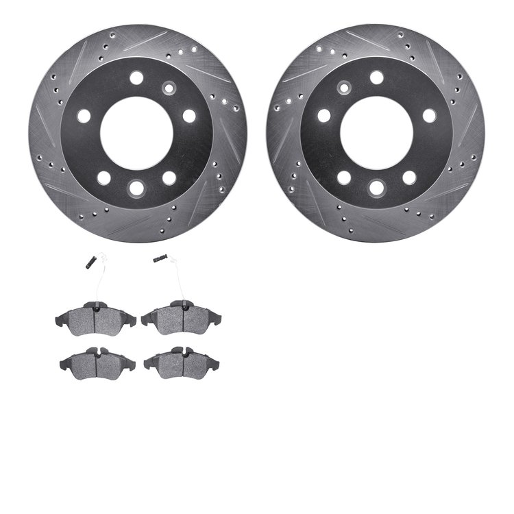 7502-40020 Drilled/Slotted Brake Rotors w/5000 Advanced Brake Pads Kit [Silver], 2002-2006 Multiple Makes/Models, Position: Fron