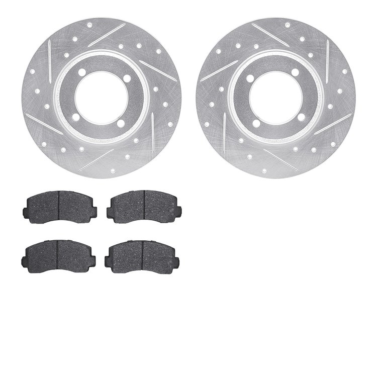 7502-40076 Drilled/Slotted Brake Rotors w/5000 Advanced Brake Pads Kit [Silver], 1978-1983 Mopar, Position: Front
