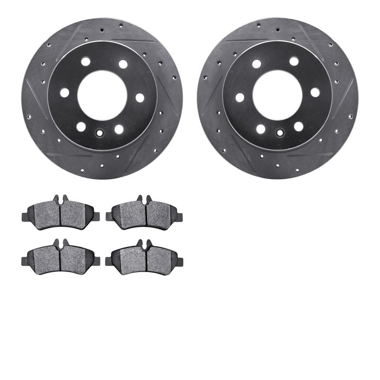 7502-40282 Drilled/Slotted Brake Rotors w/5000 Advanced Brake Pads Kit [Silver], 2007-2018 Multiple Makes/Models, Position: Rear