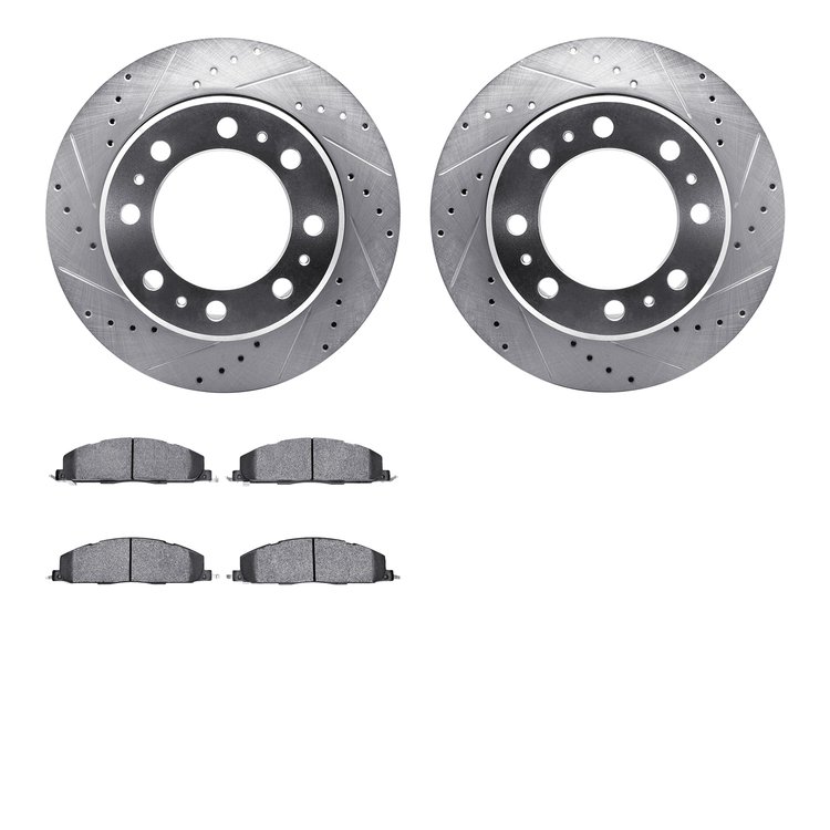 7502-40516 Drilled/Slotted Brake Rotors w/5000 Advanced Brake Pads Kit [Silver], 2009-2018 Mopar, Position: Rear