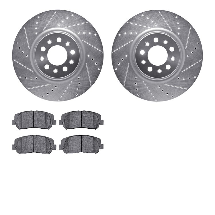 7502-42042 Drilled/Slotted Brake Rotors w/5000 Advanced Brake Pads Kit [Silver], Fits Select Mopar, Position: Front
