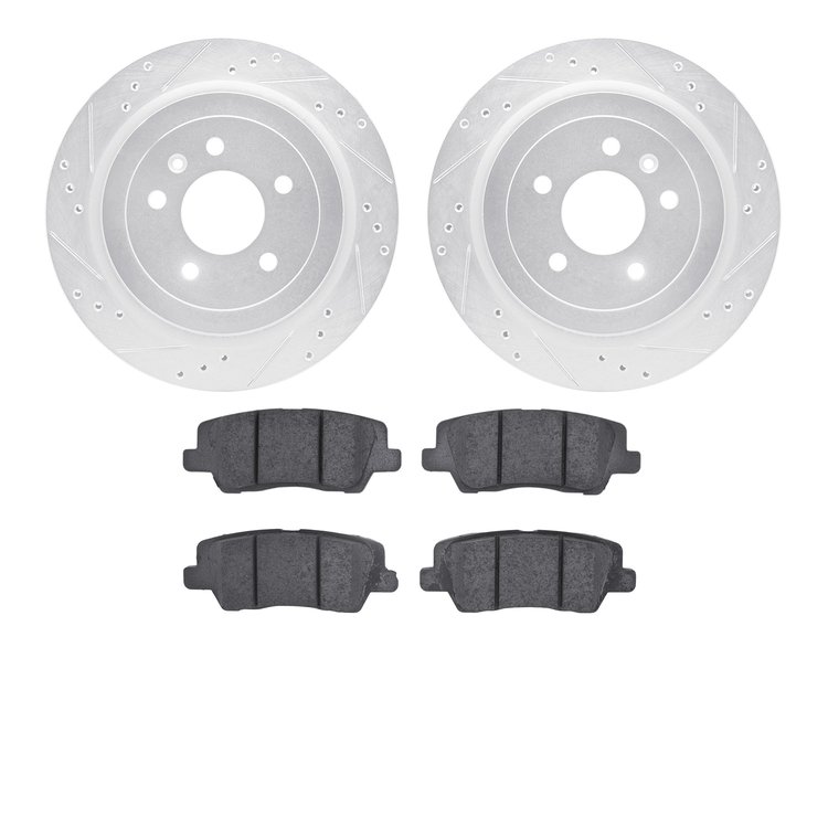 7502-46026 Drilled/Slotted Brake Rotors w/5000 Advanced Brake Pads Kit [Silver], 2013-2019 GM, Position: Rear