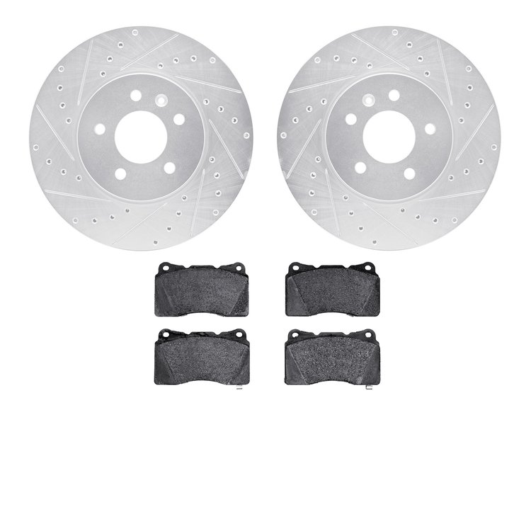 7502-46029 Drilled/Slotted Brake Rotors w/5000 Advanced Brake Pads Kit [Silver], 2013-2019 GM, Position: Front