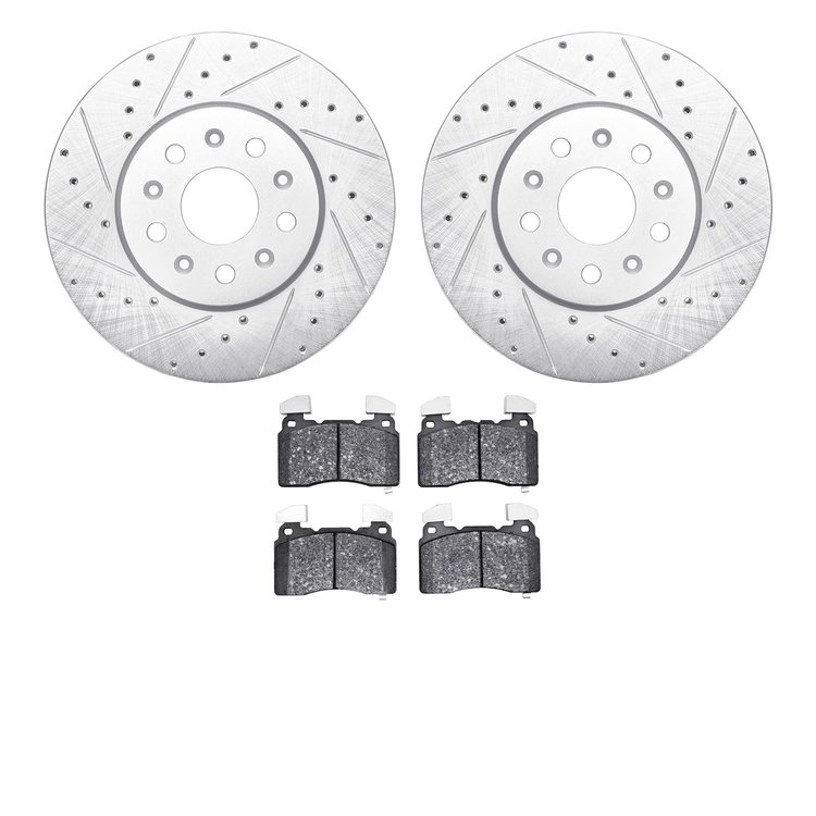7502-46038 Drilled/Slotted Brake Rotors w/5000 Advanced Brake Pads Kit [Silver], 2016-2019 GM, Position: Front