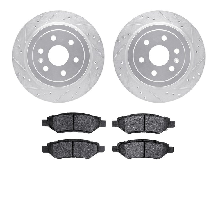 7502-46049 Drilled/Slotted Brake Rotors w/5000 Advanced Brake Pads Kit [Silver], 2010-2016 GM, Position: Rear