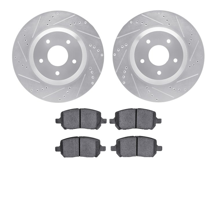 7502-47010 Drilled/Slotted Brake Rotors w/5000 Advanced Brake Pads Kit [Silver], 1988-1996 GM, Position: Front