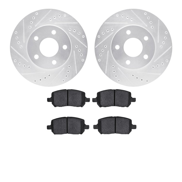 7502-47016 Drilled/Slotted Brake Rotors w/5000 Advanced Brake Pads Kit [Silver], 2007-2010 GM, Position: Front