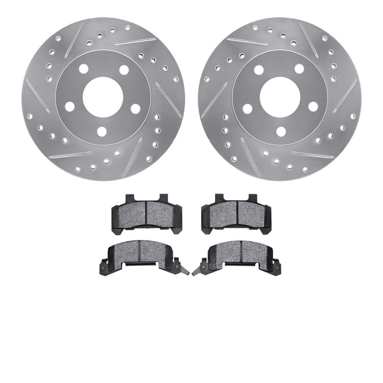 7502-47034 Drilled/Slotted Brake Rotors w/5000 Advanced Brake Pads Kit [Silver], 1982-1984 GM, Position: Front