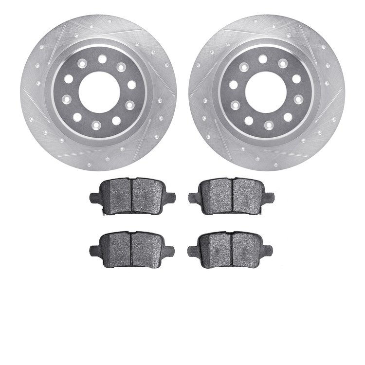 7502-47049 Drilled/Slotted Brake Rotors w/5000 Advanced Brake Pads Kit [Silver], 2016-2020 GM, Position: Rear