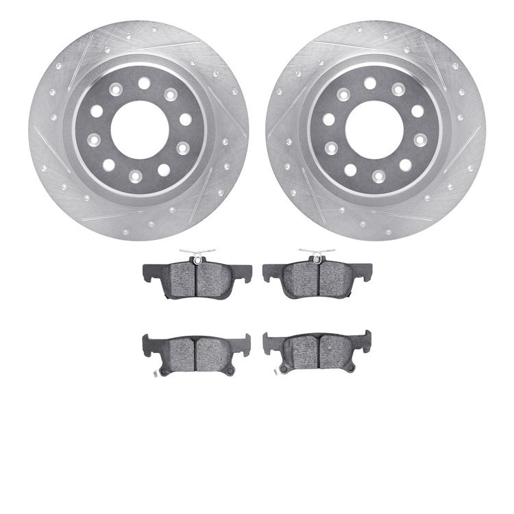 7502-47079 Drilled/Slotted Brake Rotors w/5000 Advanced Brake Pads Kit [Silver], 2017-2018 GM, Position: Rear