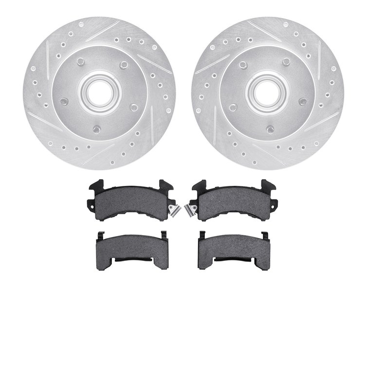 7502-48003 Drilled/Slotted Brake Rotors w/5000 Advanced Brake Pads Kit [Silver], 1998-2003 GM, Position: Front