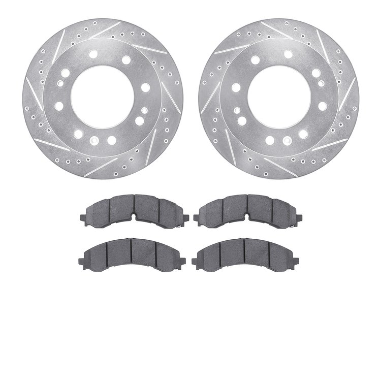 7502-48022 Drilled/Slotted Brake Rotors w/5000 Advanced Brake Pads Kit [Silver], Fits Select GM, Position: Front