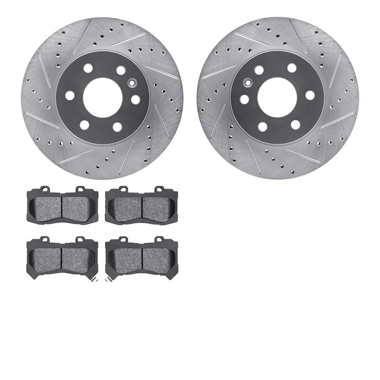 7502-48071 Drilled/Slotted Brake Rotors w/5000 Advanced Brake Pads Kit [Silver], 2015-2020 GM, Position: Front