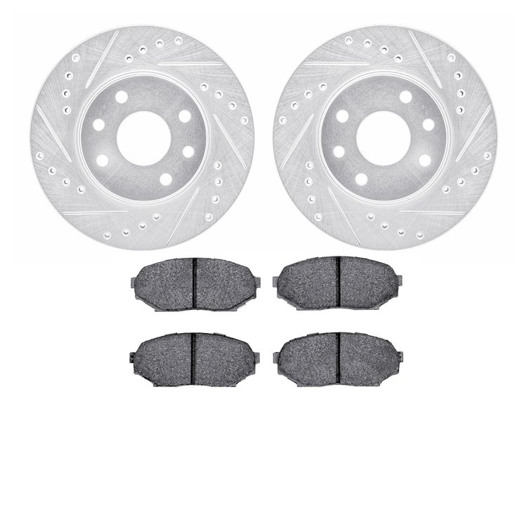 7502-50001 Drilled/Slotted Brake Rotors w/5000 Advanced Brake Pads Kit [Silver], 1989-1993 GM, Position: Front