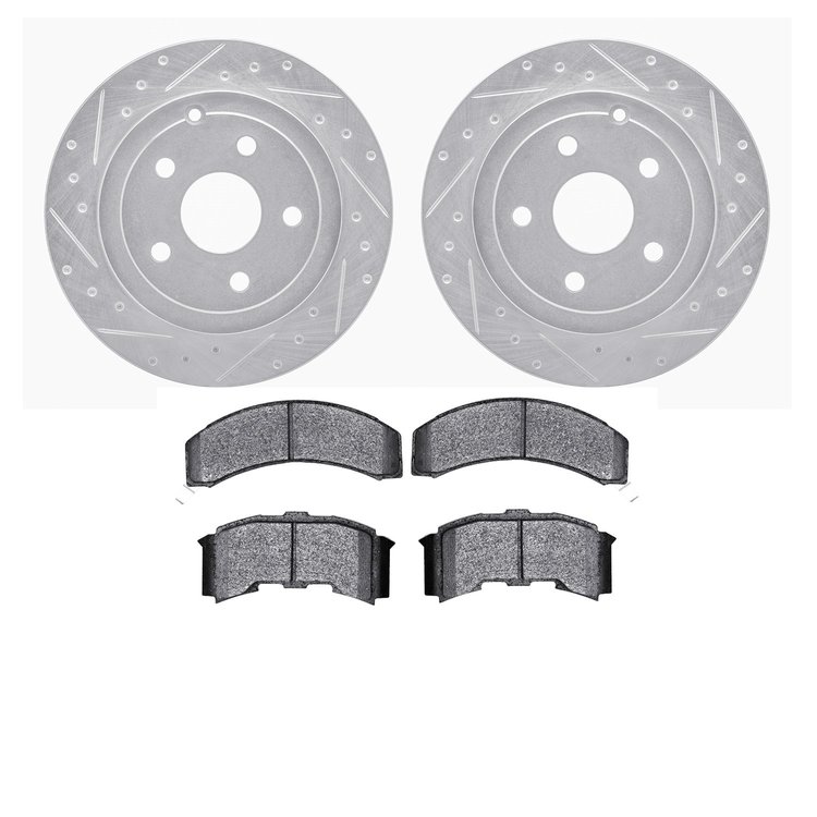 7502-52042 Drilled/Slotted Brake Rotors w/5000 Advanced Brake Pads Kit [Silver], 1984-1987 GM, Position: Front
