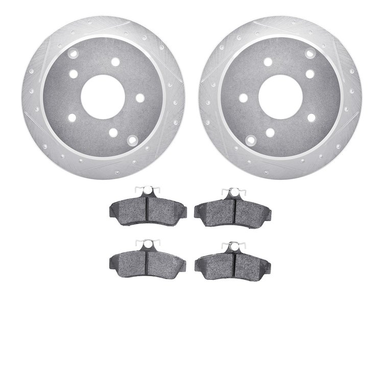 7502-52046 Drilled/Slotted Brake Rotors w/5000 Advanced Brake Pads Kit [Silver], 2004-2004 GM, Position: Rear