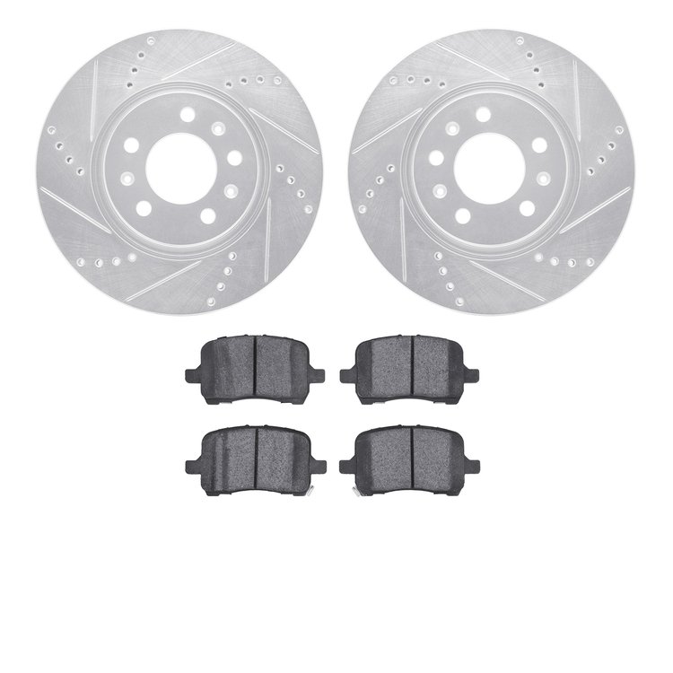 7502-53005 Drilled/Slotted Brake Rotors w/5000 Advanced Brake Pads Kit [Silver], 2006-2010 GM, Position: Front