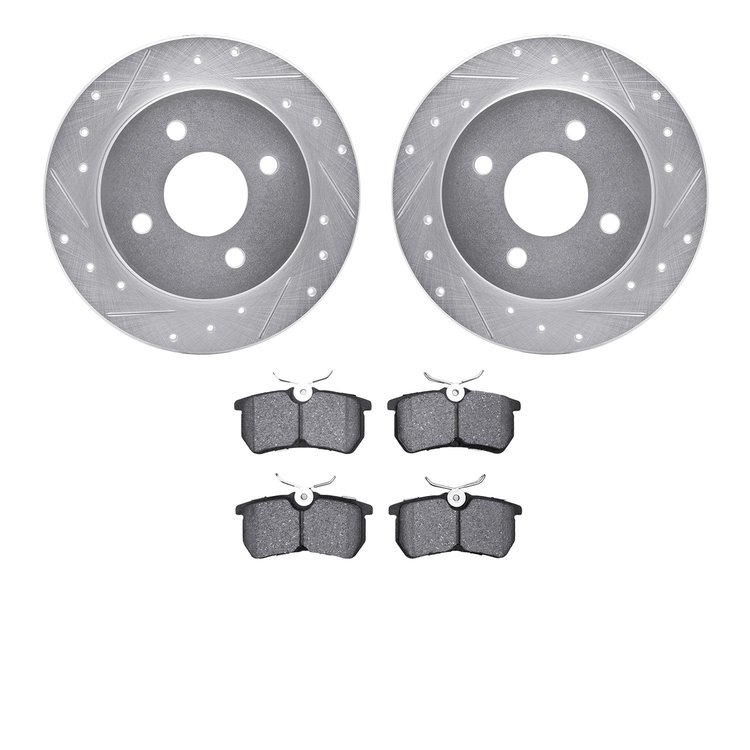 7502-54018 Drilled/Slotted Brake Rotors w/5000 Advanced Brake Pads Kit [Silver], 2001-2019 Ford/Lincoln/Mercury/Mazda, Position: