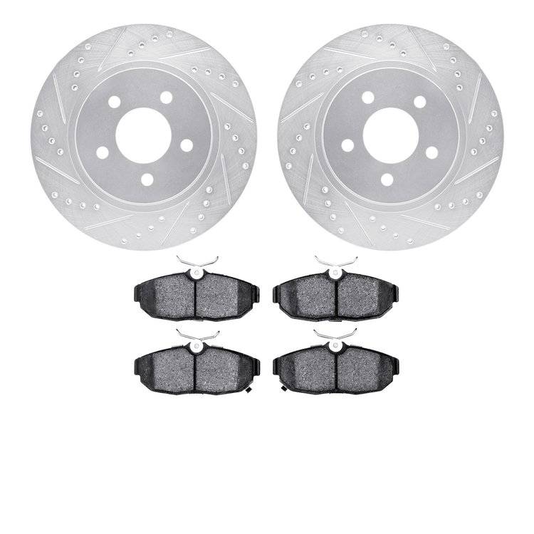 7502-54031 Drilled/Slotted Brake Rotors w/5000 Advanced Brake Pads Kit [Silver], 2012-2014 Ford/Lincoln/Mercury/Mazda, Position: