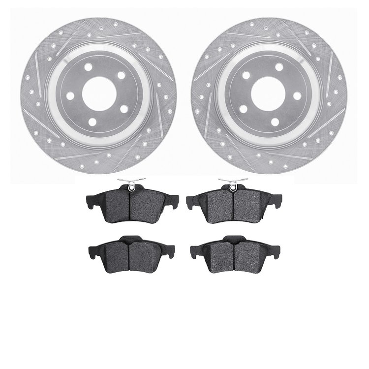 7502-54097 Drilled/Slotted Brake Rotors w/5000 Advanced Brake Pads Kit [Silver], 2016-2018 Ford/Lincoln/Mercury/Mazda, Position: