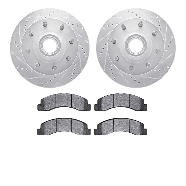 7502-54124 Drilled/Slotted Brake Rotors w/5000 Advanced Brake Pads Kit [Silver], 1999-2002 Ford/Lincoln/Mercury/Mazda, Position: