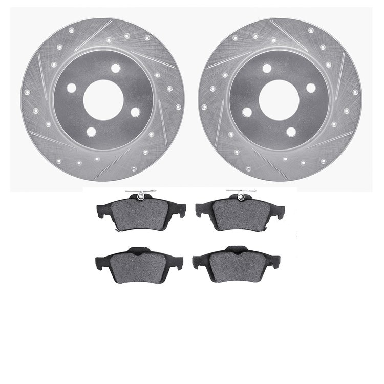 7502-54126 Drilled/Slotted Brake Rotors w/5000 Advanced Brake Pads Kit [Silver], Fits Select Ford/Lincoln/Mercury/Mazda, Positio