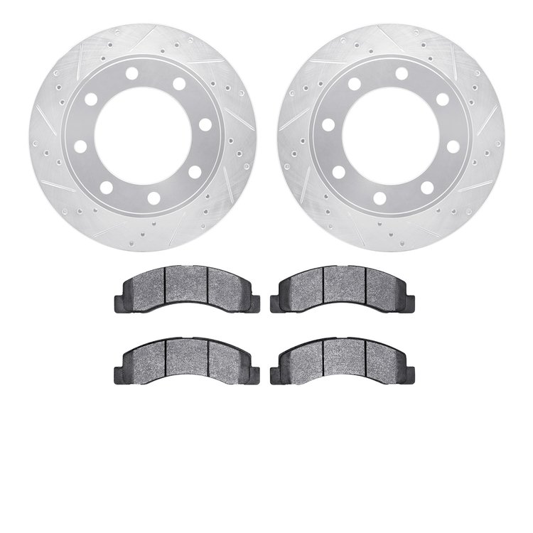 7502-54127 Drilled/Slotted Brake Rotors w/5000 Advanced Brake Pads Kit [Silver], 1999-2005 Ford/Lincoln/Mercury/Mazda, Position: